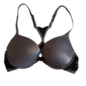 Gray With Black Lace Maidenform Bra Size 34B